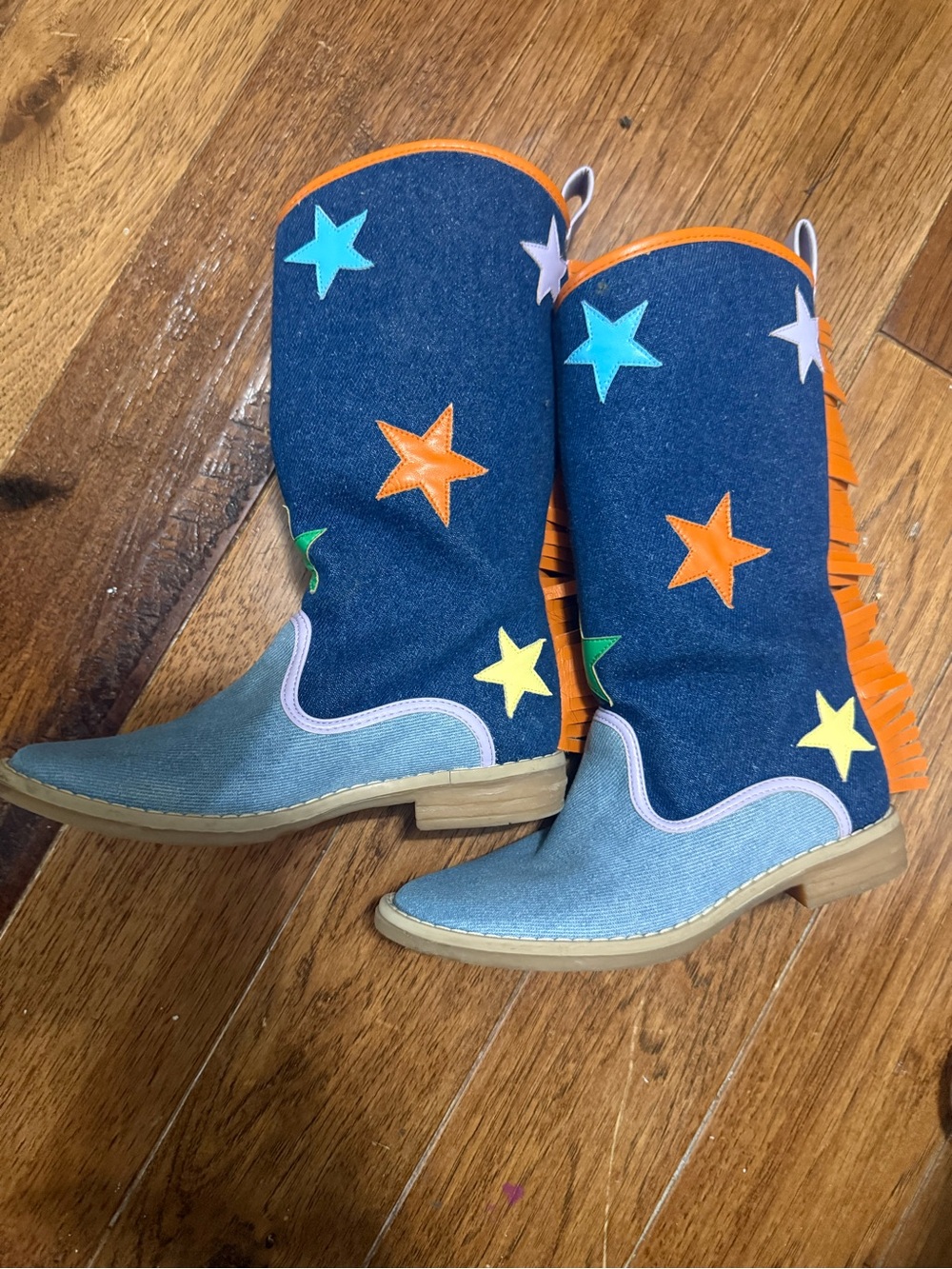 Stella McCartney Kids Denim Star Fringe Western Boots EU 30